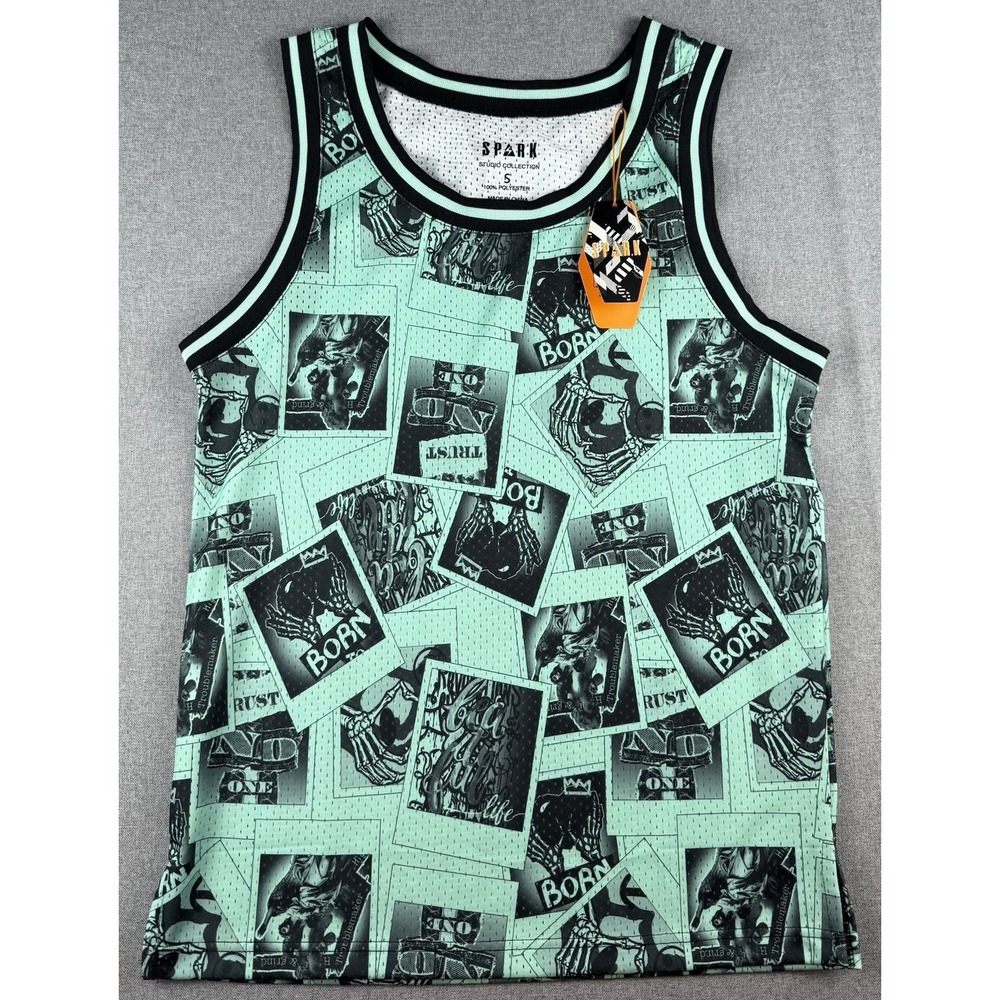 Spark Studio Collection Tank Top Mens Small Mint Graphic Mesh Streetwear NWT